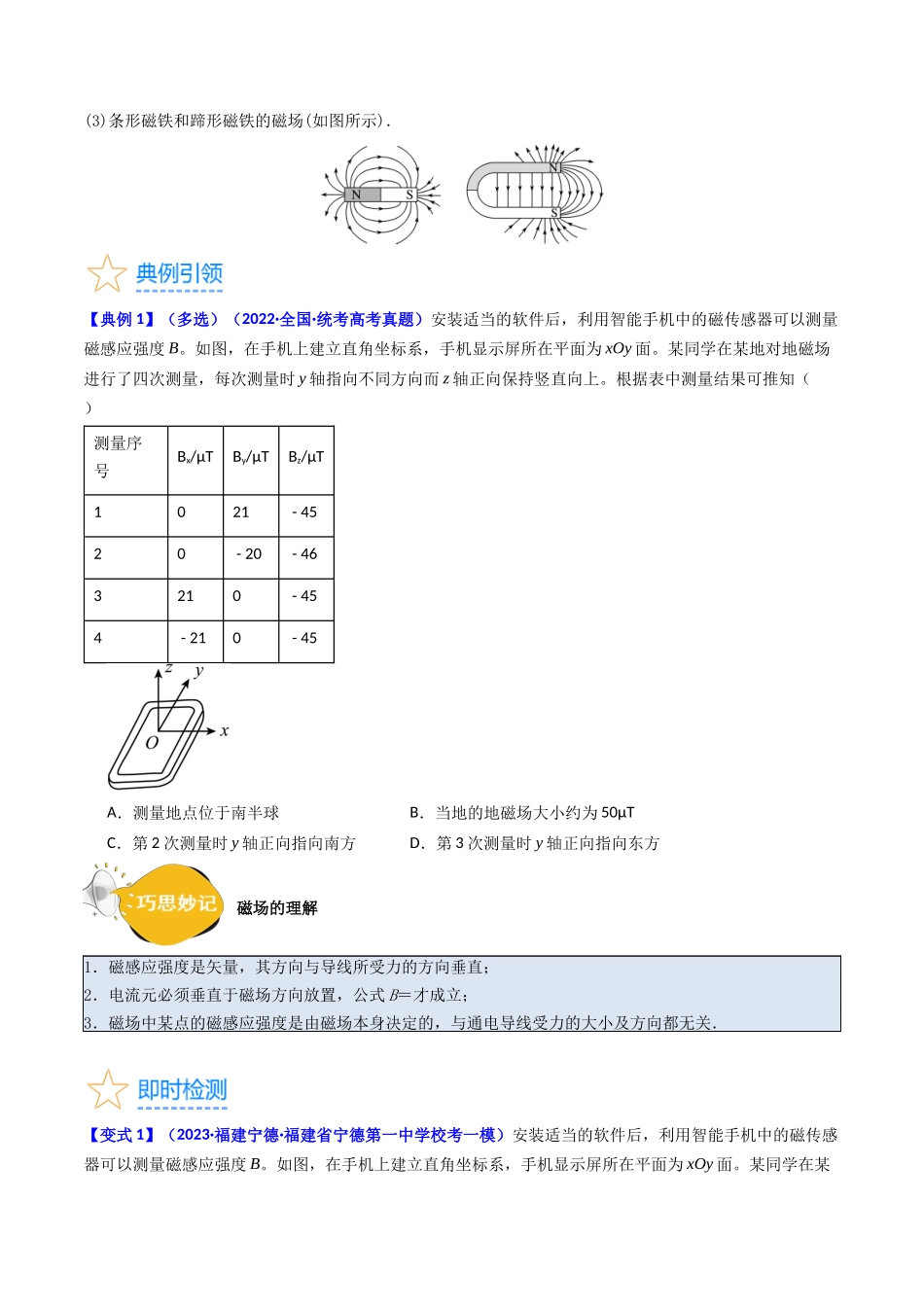考点45 磁场的描述 磁场对电流的作用(核心考点精讲+分层精练)原卷版.docx_第3页