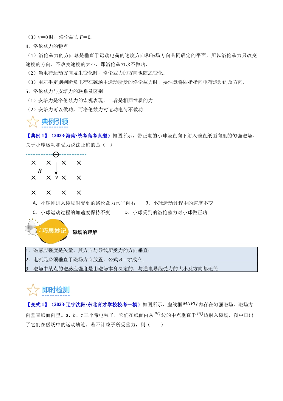 考点46 磁场对运动电荷的作用(核心考点精讲+分层精练)原卷版.docx_第3页