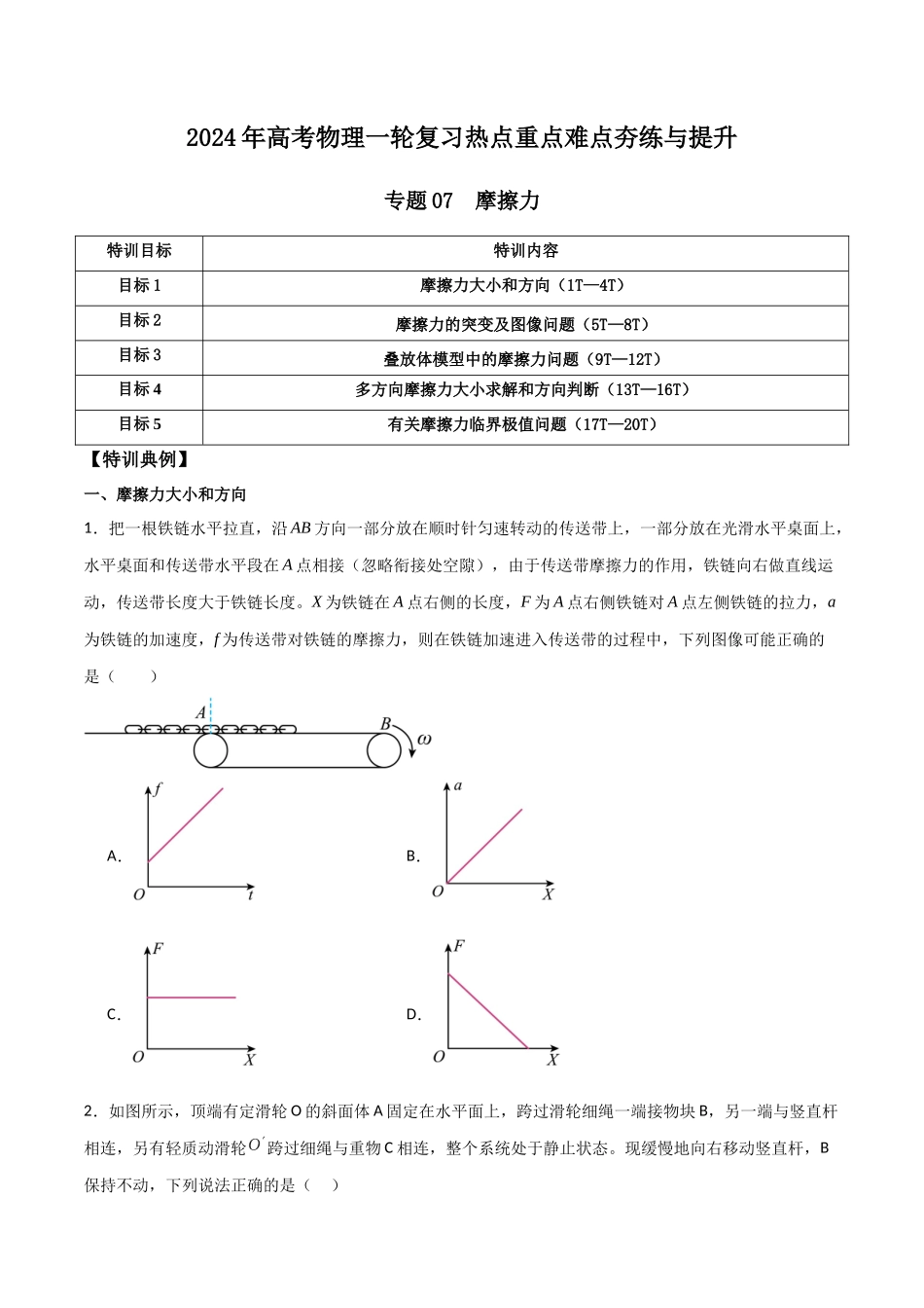 专题07 摩擦力(原卷版).docx_第1页