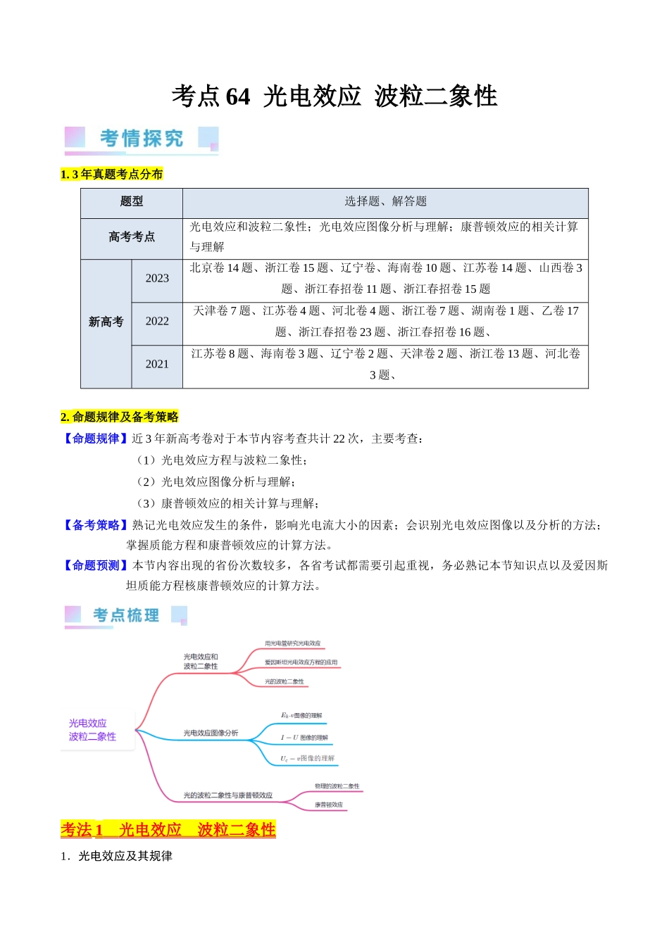 考点64 光电效应 波粒二象性(解析版).docx_第1页