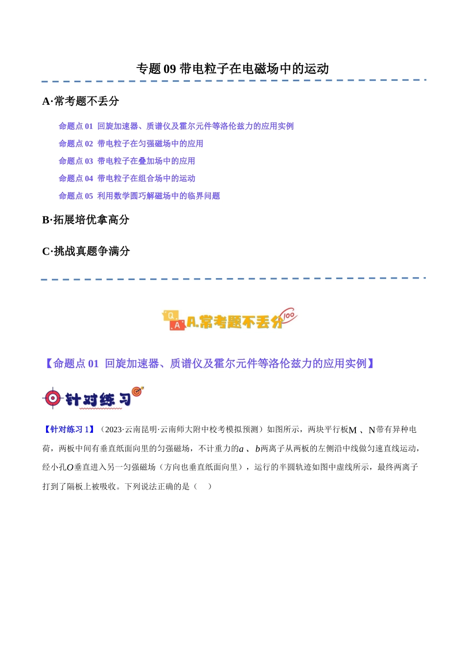 专题09 带电粒子在电磁场中的运动(分层练)(原卷版).docx_第1页