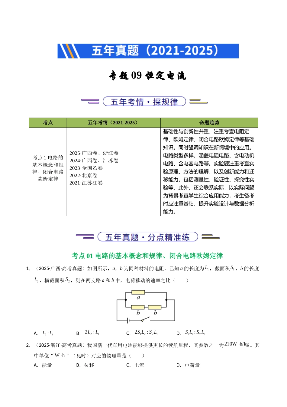 专题09 恒定电流（全国通用）（学生版）.docx_第1页