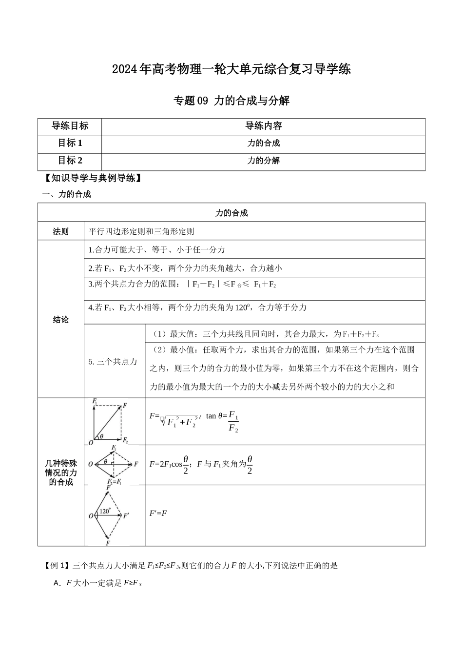 专题09 力的合成与分解(原卷版).docx_第1页
