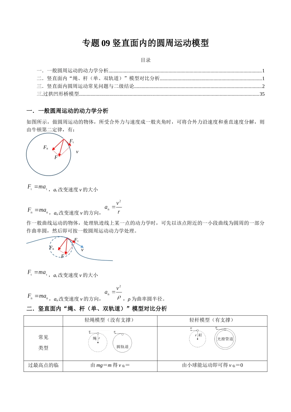 专题09 竖直面内的圆周运动模型(教师版).docx_第1页