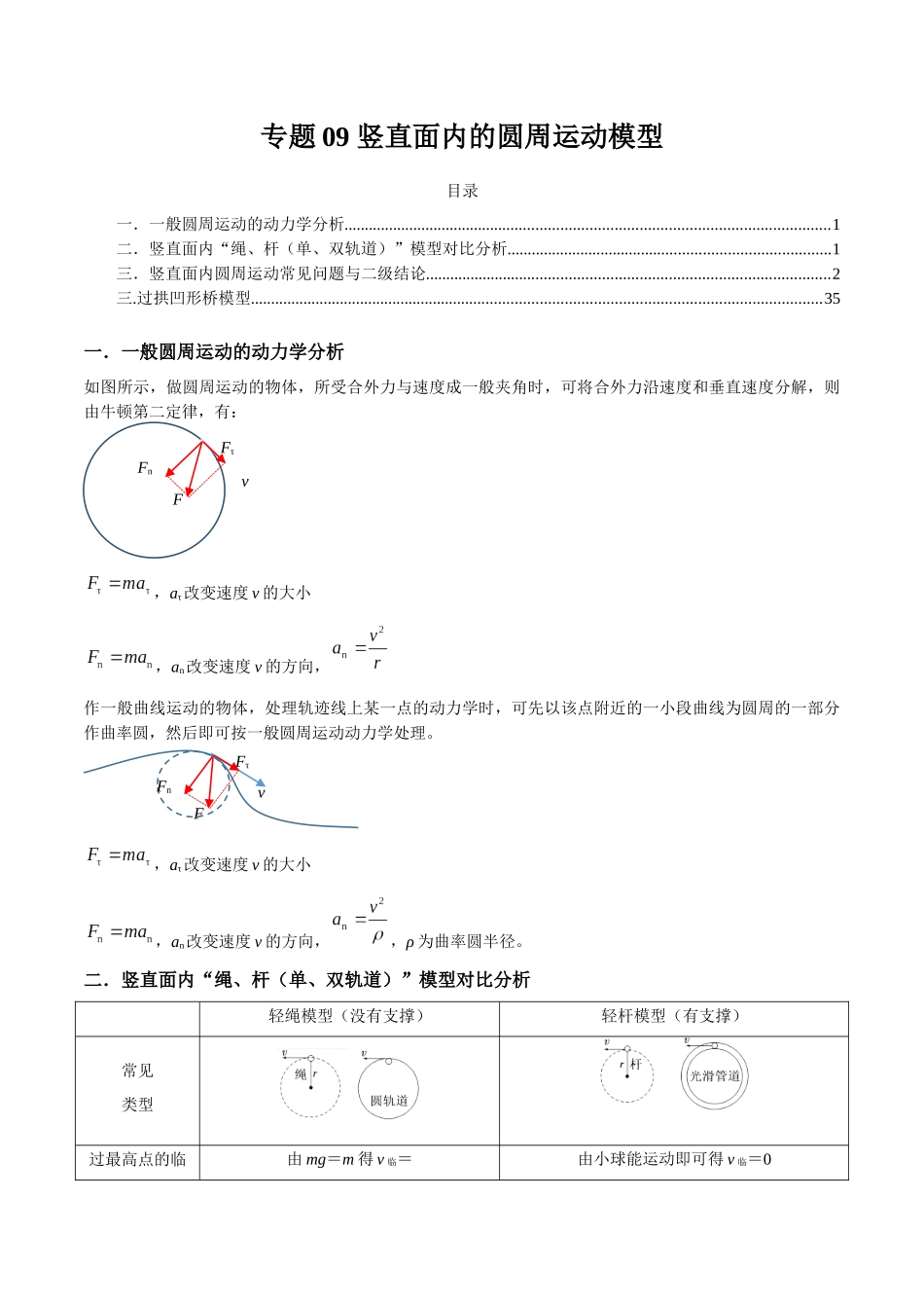 专题09 竖直面内的圆周运动模型（学生版）.docx_第1页