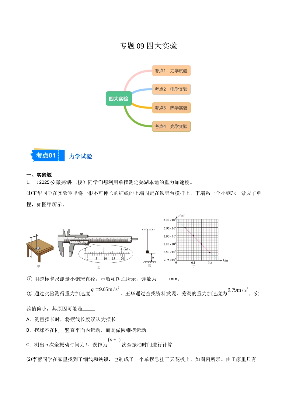 专题09 四大实验(4大考点)(教师版).docx_第1页