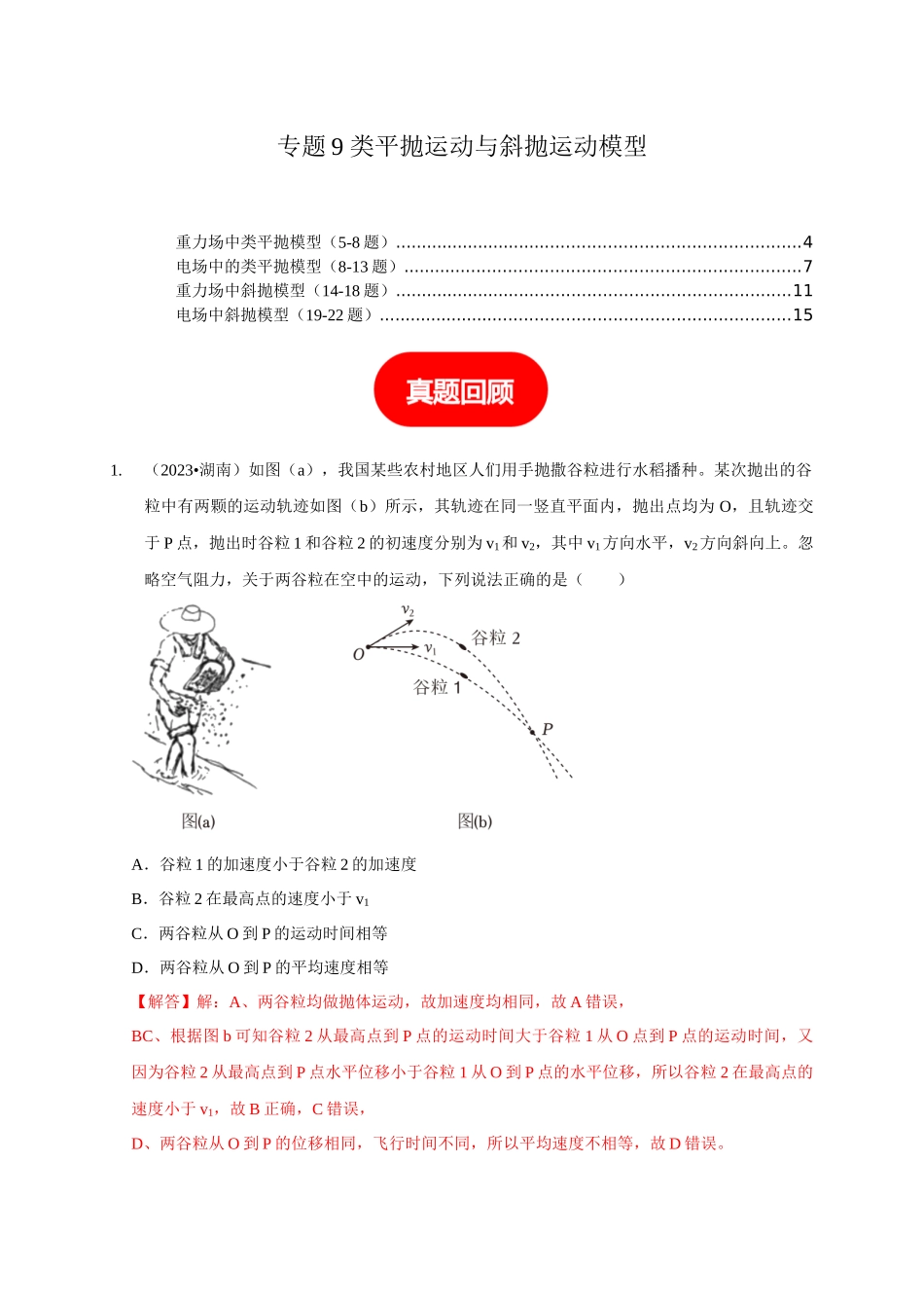 专题9 类平抛运动与斜抛运动模型(教师版).docx_第1页