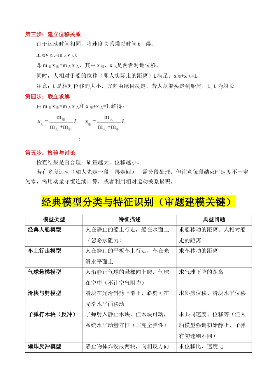 专题10 ”动量中人船模型和类人船模型“系统性答题模板与思维建模（全国通用）（教师版） .docx_第2页