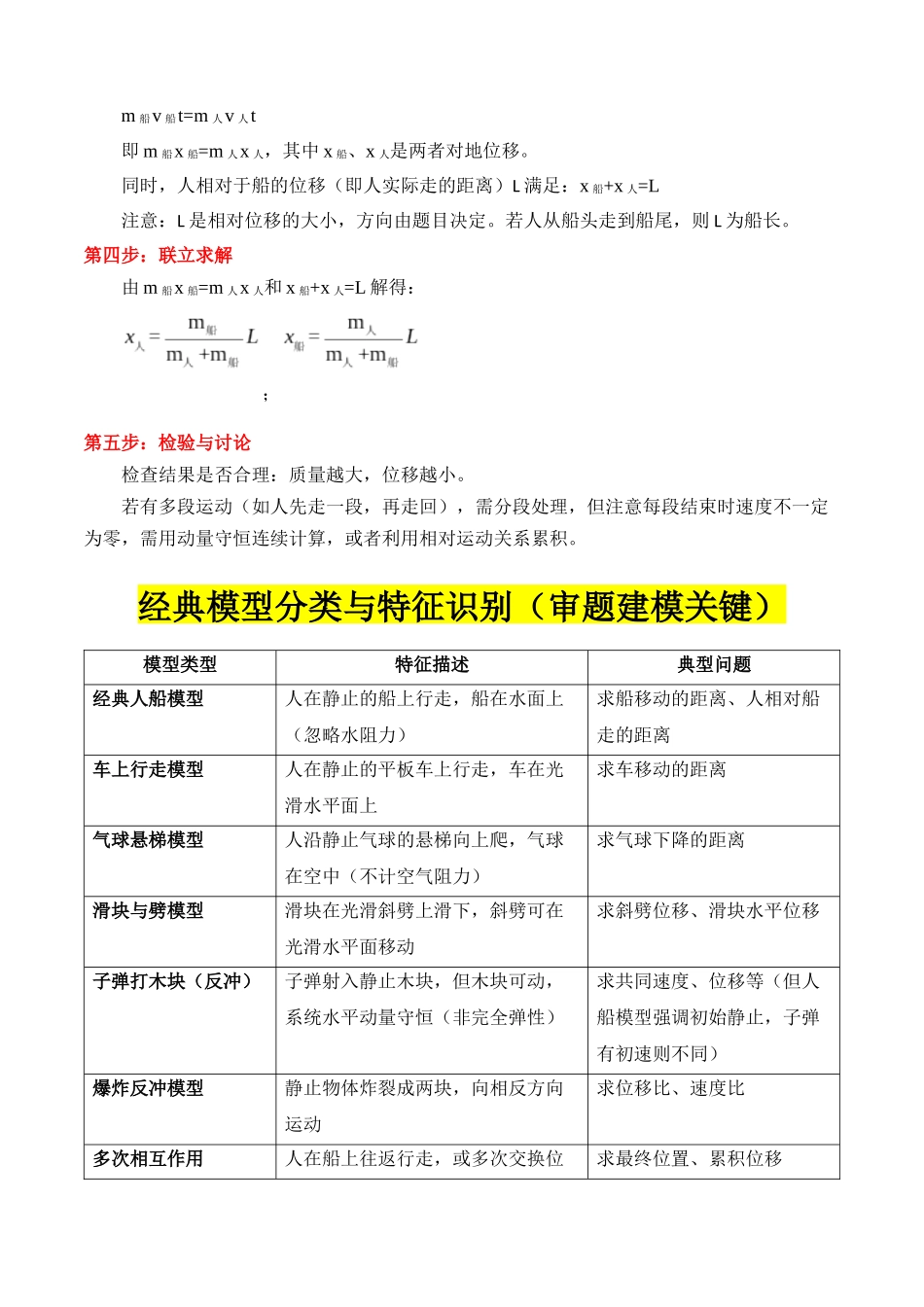 专题10 ”动量中人船模型和类人船模型“系统性答题模板与思维建模（全国通用）（学生版）.docx_第2页