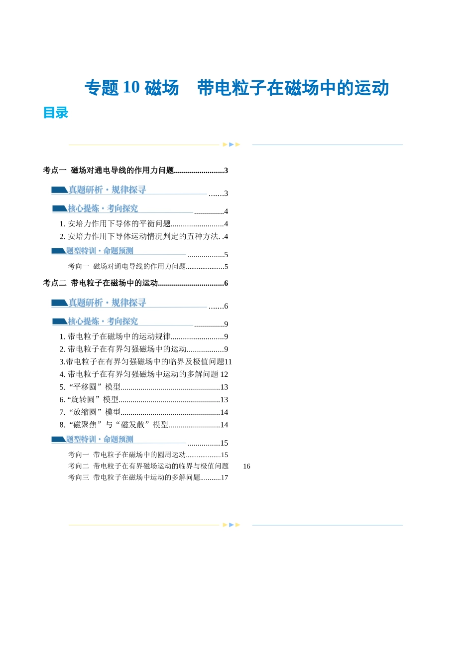 专题10 磁场 带电粒子在磁场中的运动(讲义)(原卷版).docx_第1页