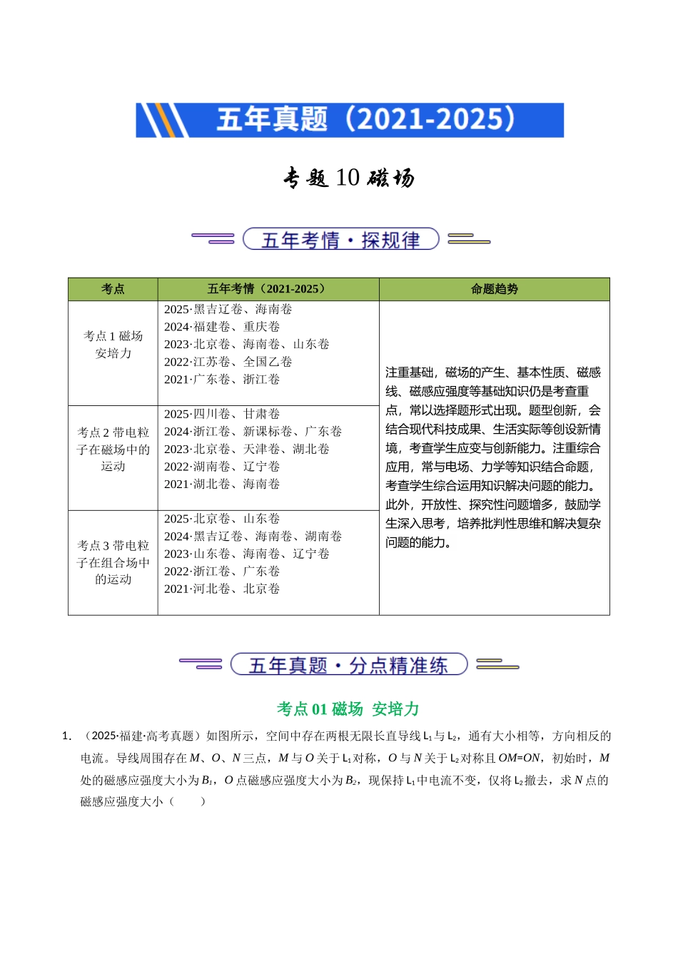 专题10 磁场（全国通用）（教师版）.docx_第1页