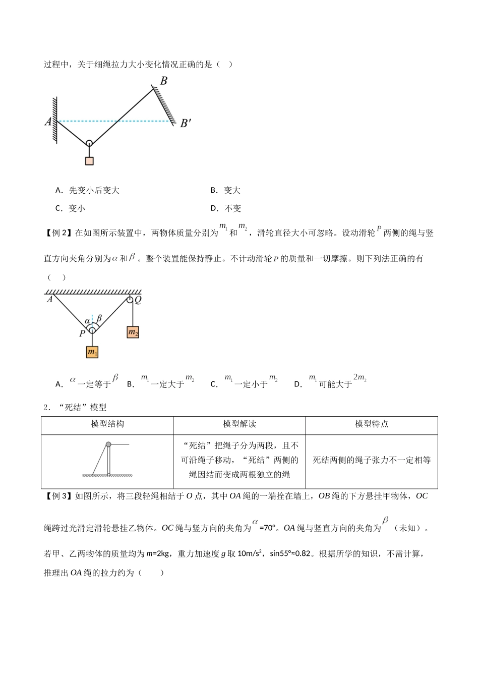专题10 活结与死结绳模型、动杆和定杆模型和受力分析(原卷版).docx_第2页