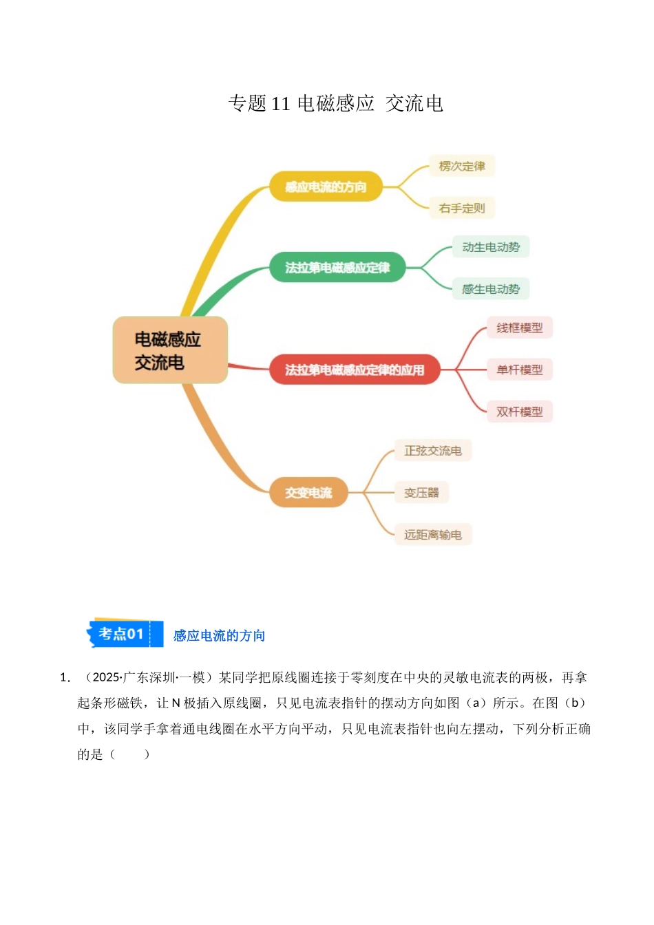 专题11 电磁感应 交流电(新高考通用)(学生版).docx_第1页