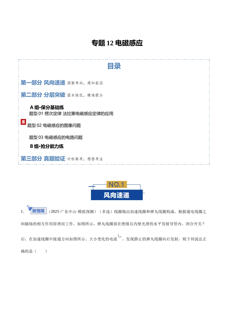 专题12 电磁感应（专题专练）（全国通用）（学生版）.docx_第1页