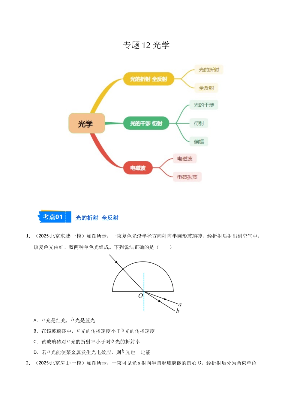 专题12 光学(新高考通用)(学生版).docx_第1页