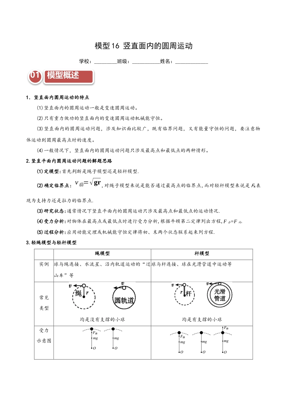 模型16 竖直面内的圆周运动(学生版).docx_第1页