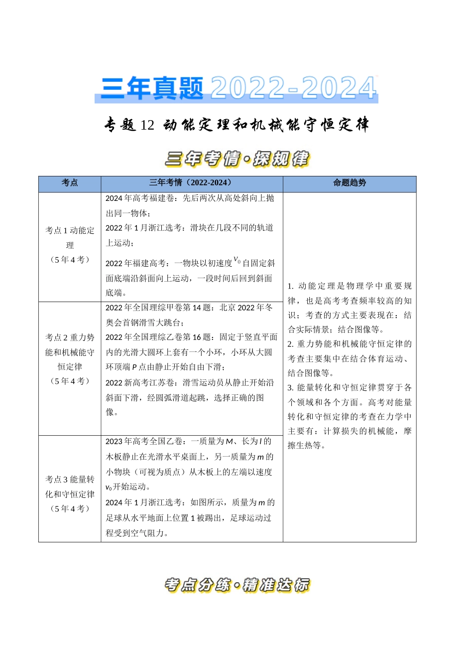 专题12动能定理和机械能守恒定律(全国通用)(原卷版).docx_第1页