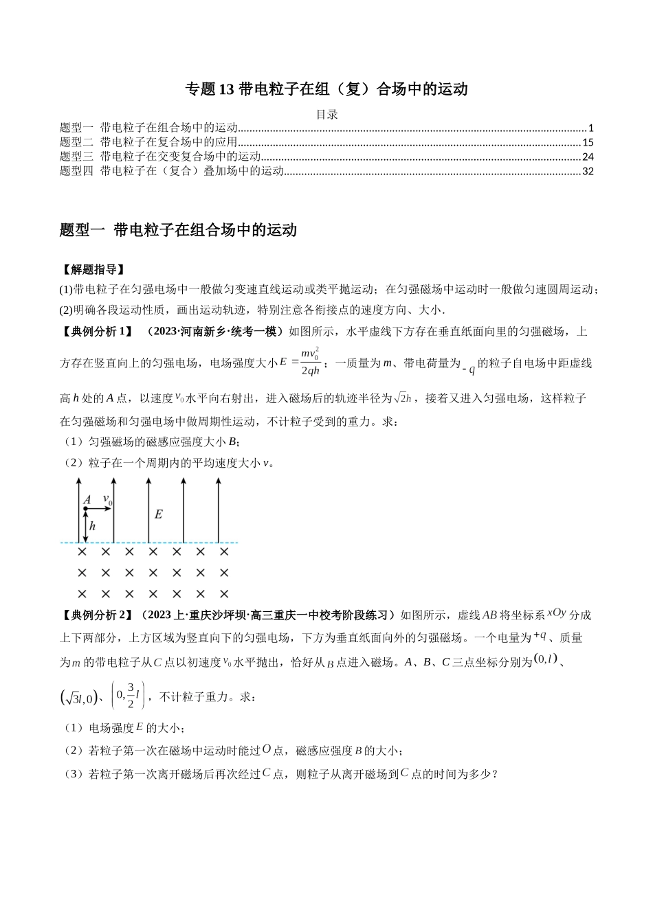 专题13 带电粒子在组（复）合场中的运动（原卷版）.docx_第1页