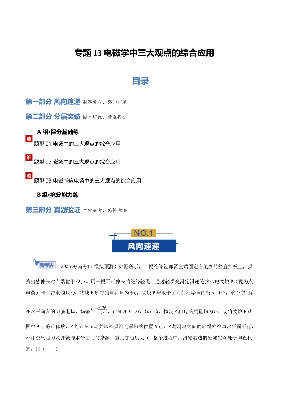 专题13 电磁学中三大观点的综合应用（专题专练）（全国通用）（教师版）.docx_第1页