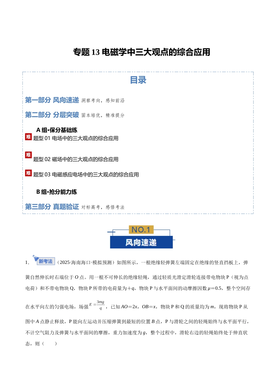 专题13 电磁学中三大观点的综合应用（专题专练）（全国通用）（学生版）.docx_第1页
