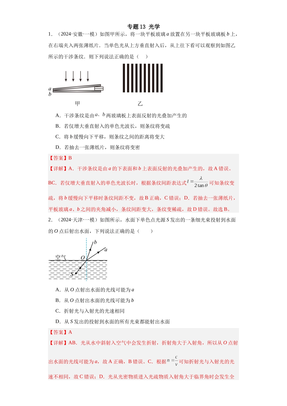 专题13光学(解析版).docx_第1页