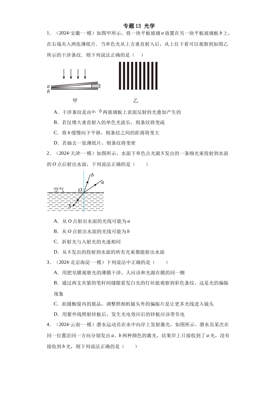 专题13光学(原卷版).docx_第1页
