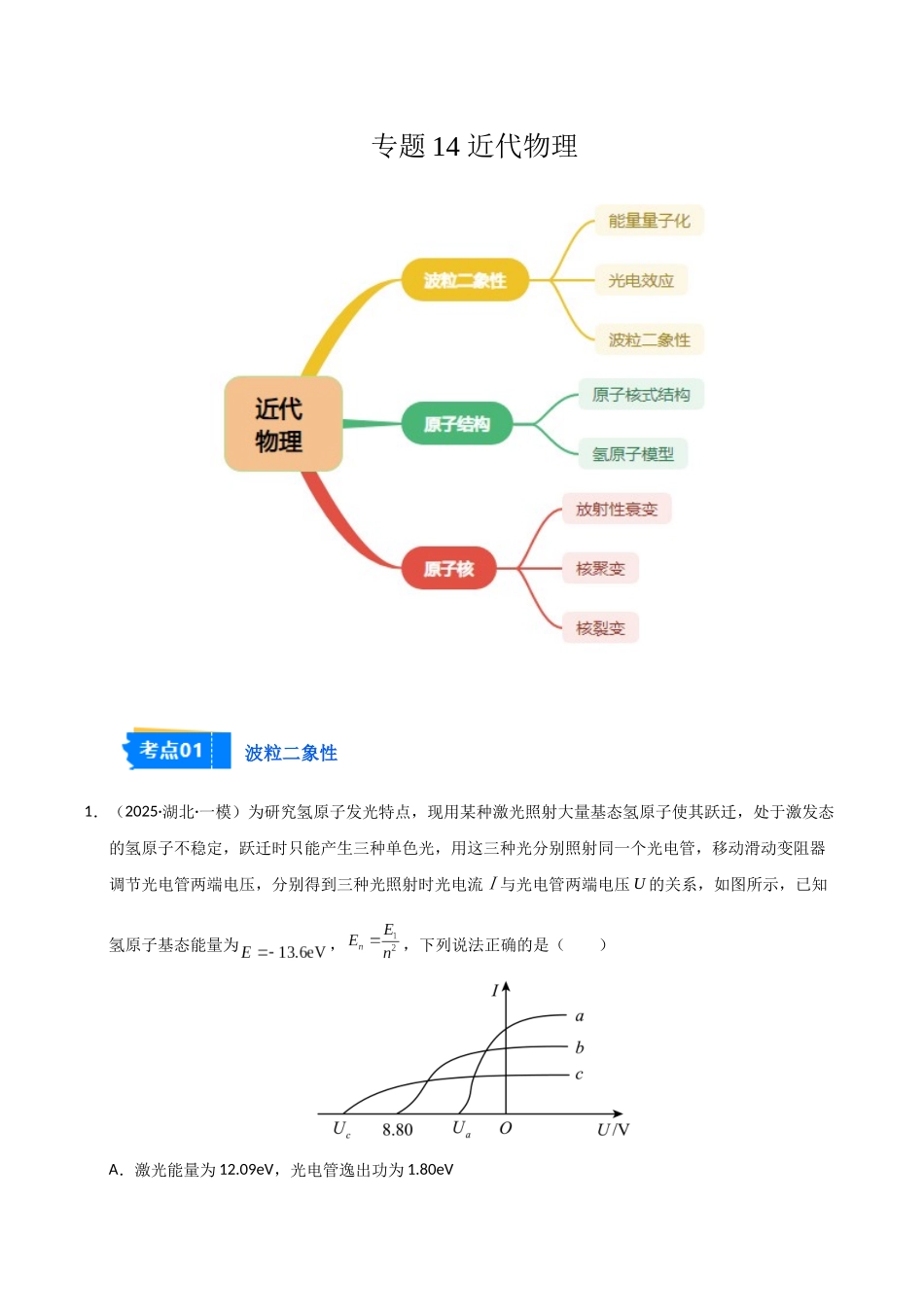 专题14 近代物理（新高考通用）（学生版）.docx_第1页