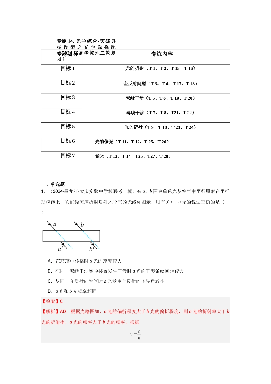 专题14+光学综合（解析版）.docx_第1页