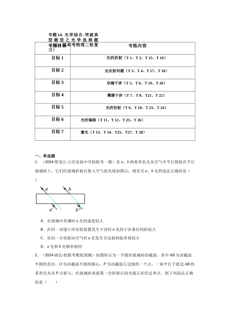 专题14+光学综合(原卷版).docx_第1页