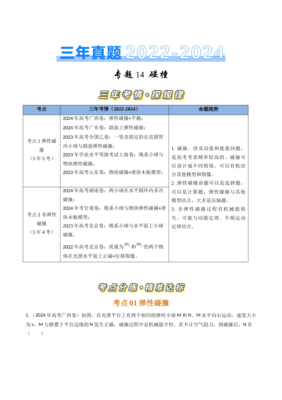 专题14碰撞(全国通用)(解析版).docx_第1页