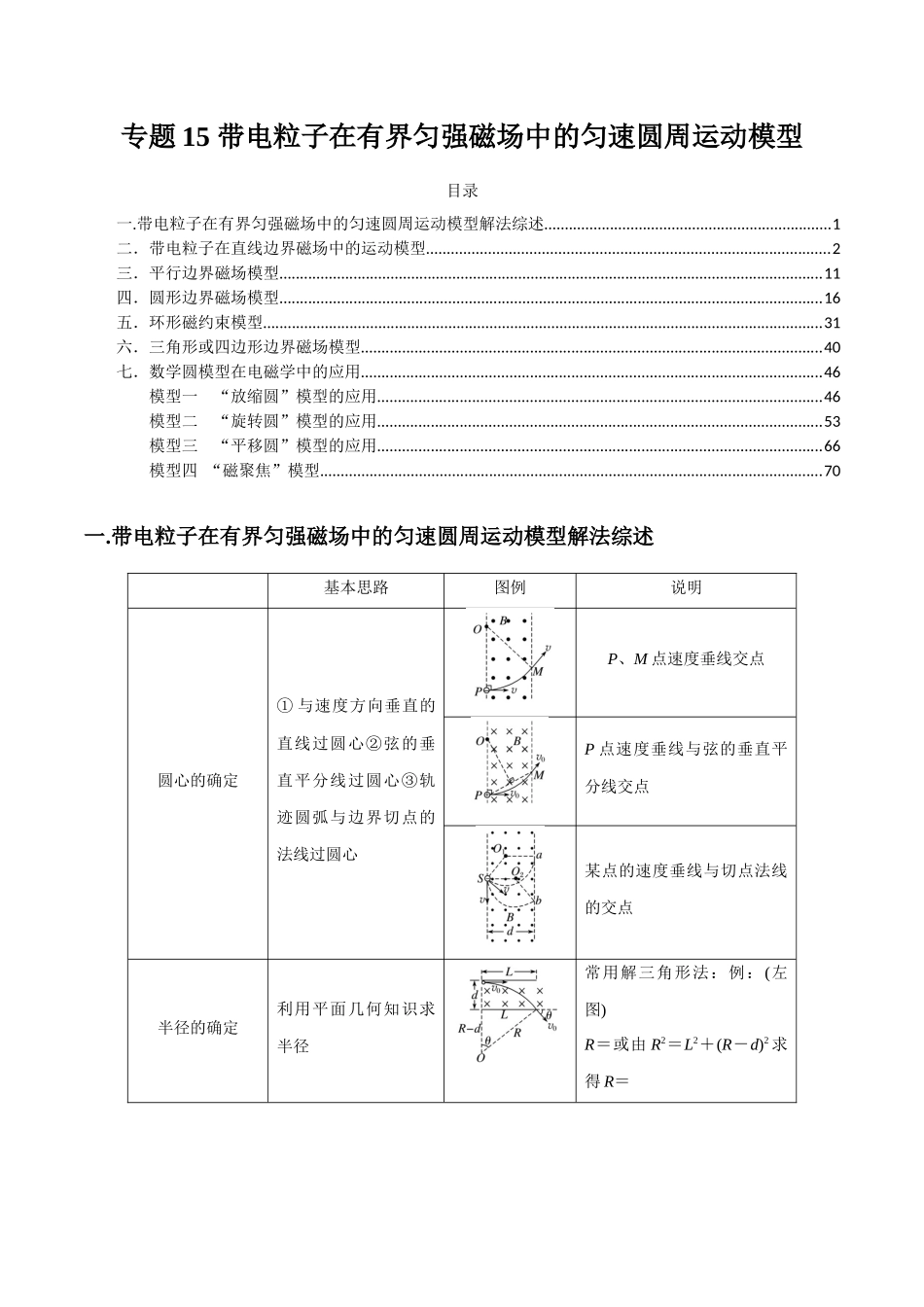 专题15 带电粒子在有界匀强磁场中的匀速圆周运动模型(教师版).docx_第1页