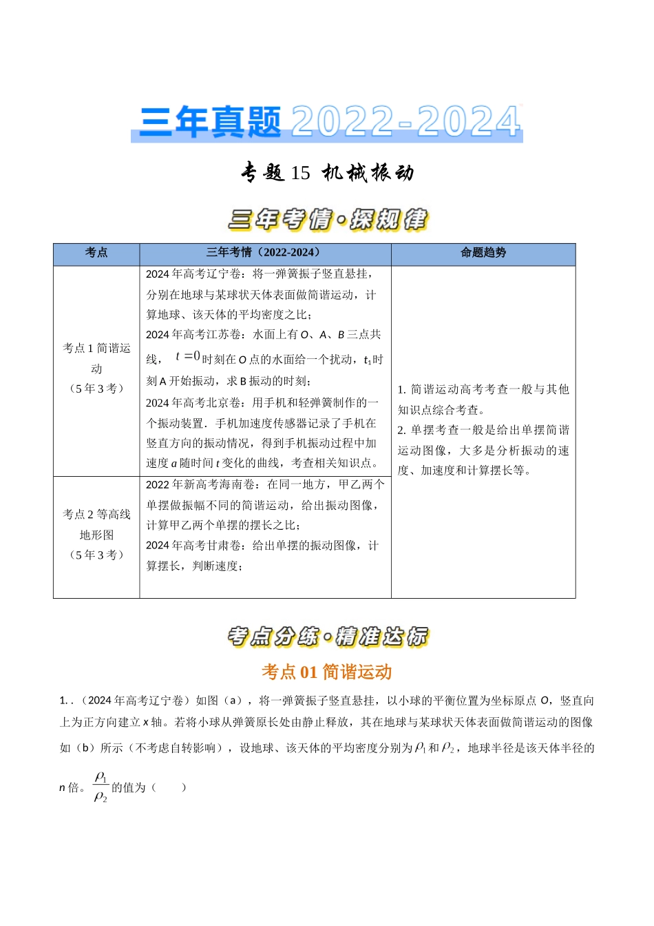 专题15机械振动(全国通用)(解析版).docx_第1页