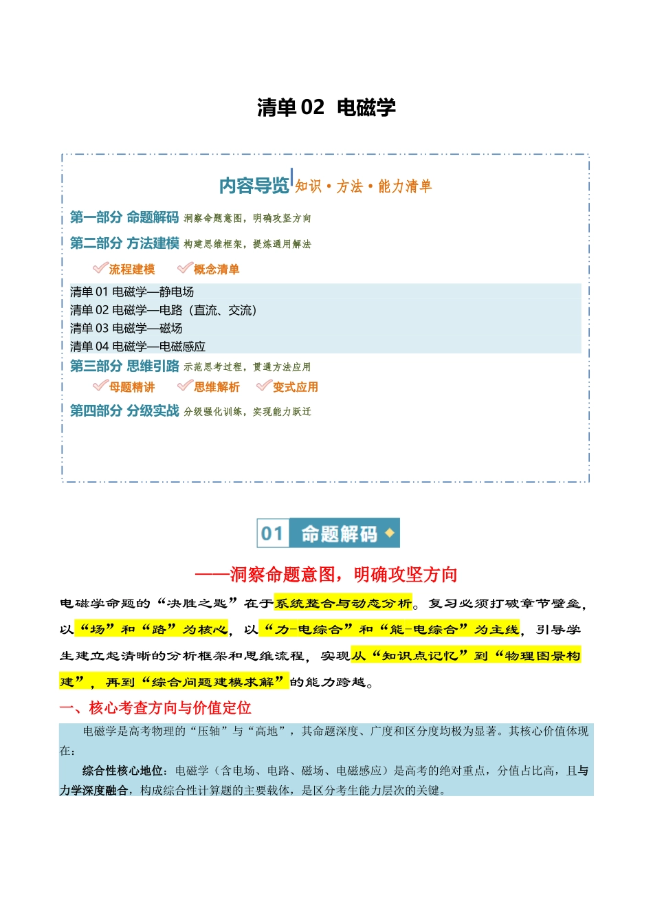 清单02 电磁学（知识·方法·能力清单）（全国通用）（学生版）.docx_第1页
