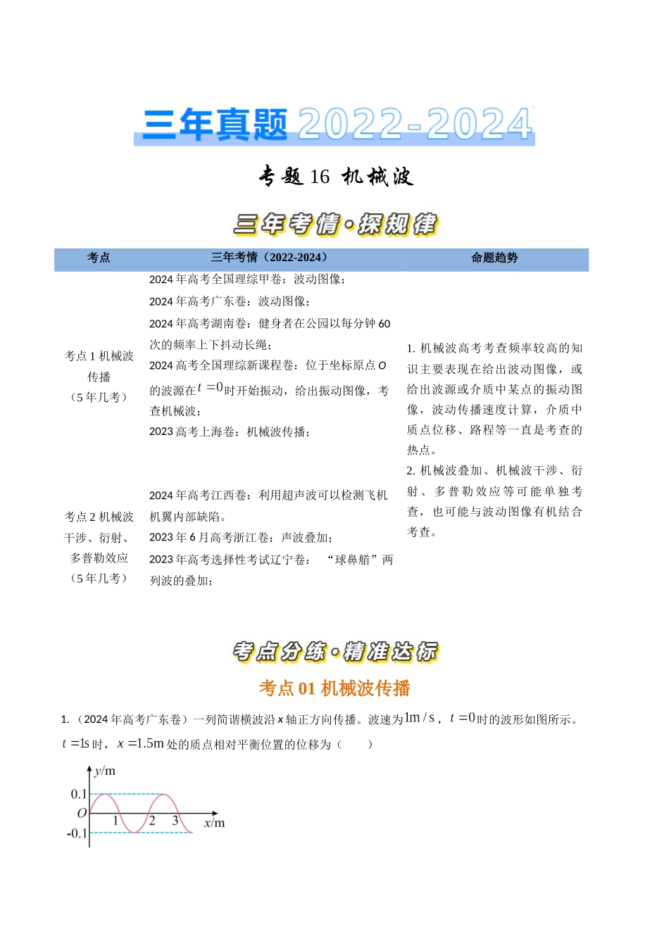 专题16机械波（全国通用）（解析版）.docx_第1页