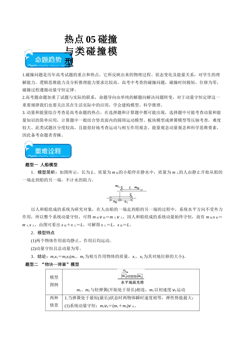 热点05 碰撞与类碰撞模型（学生版）.docx_第1页
