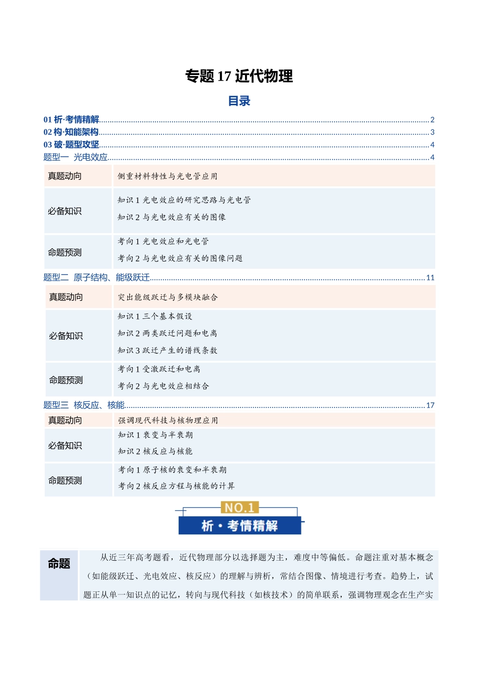 专题17 近代物理（复习讲义）（全国通用）（教师版）.docx_第1页