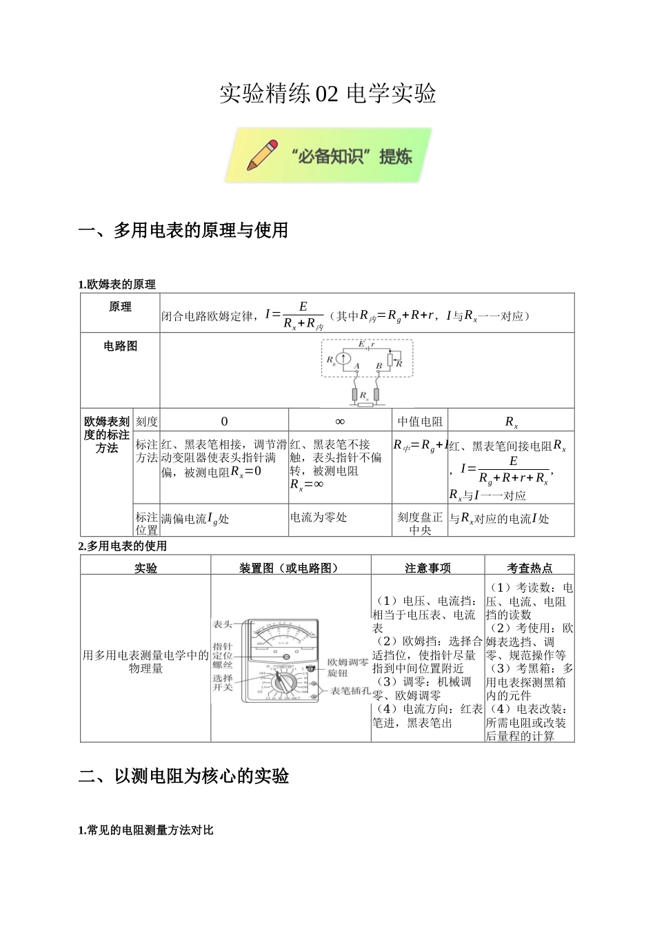 实验精练02 电学实验（选考第14题）（学生版）.docx_第1页