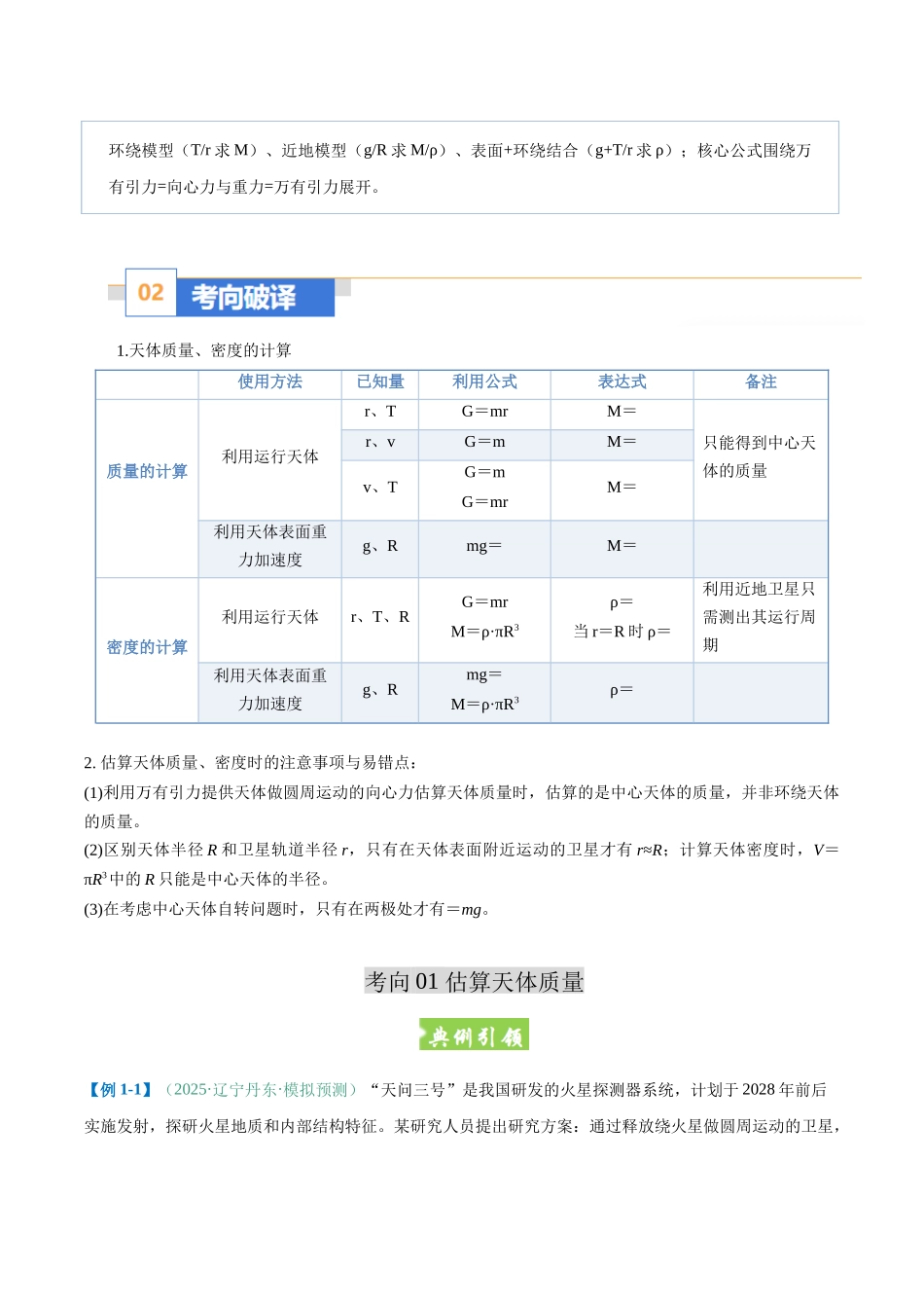 题型06 应用万有引力定律估算天体质量和密度（题型专练）（黑吉辽蒙专用）（教师版）.docx_第2页