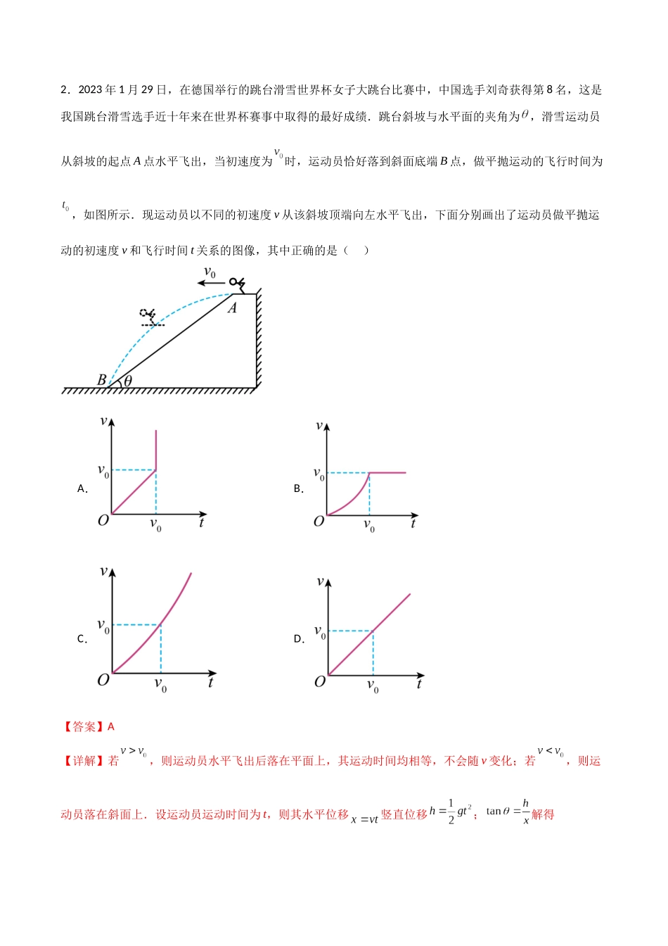 专题22 平抛运动的图像问题、相遇问题、临界问题、与圆周运动结合问题(解析版).docx_第2页