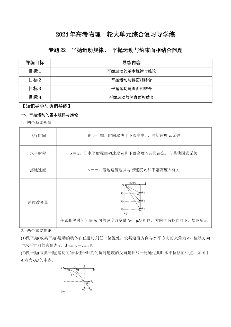 专题22 平抛运动规律、 平抛运动与约束面相结合问题(解析版).docx_第1页