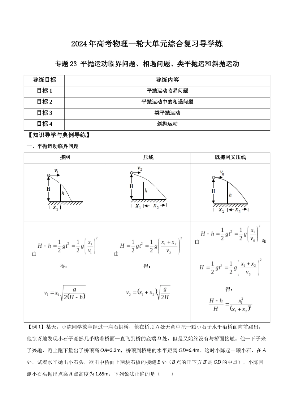 专题23 平抛运动临界问题、相遇问题、类平抛运和斜抛运动（解析版）.docx_第1页