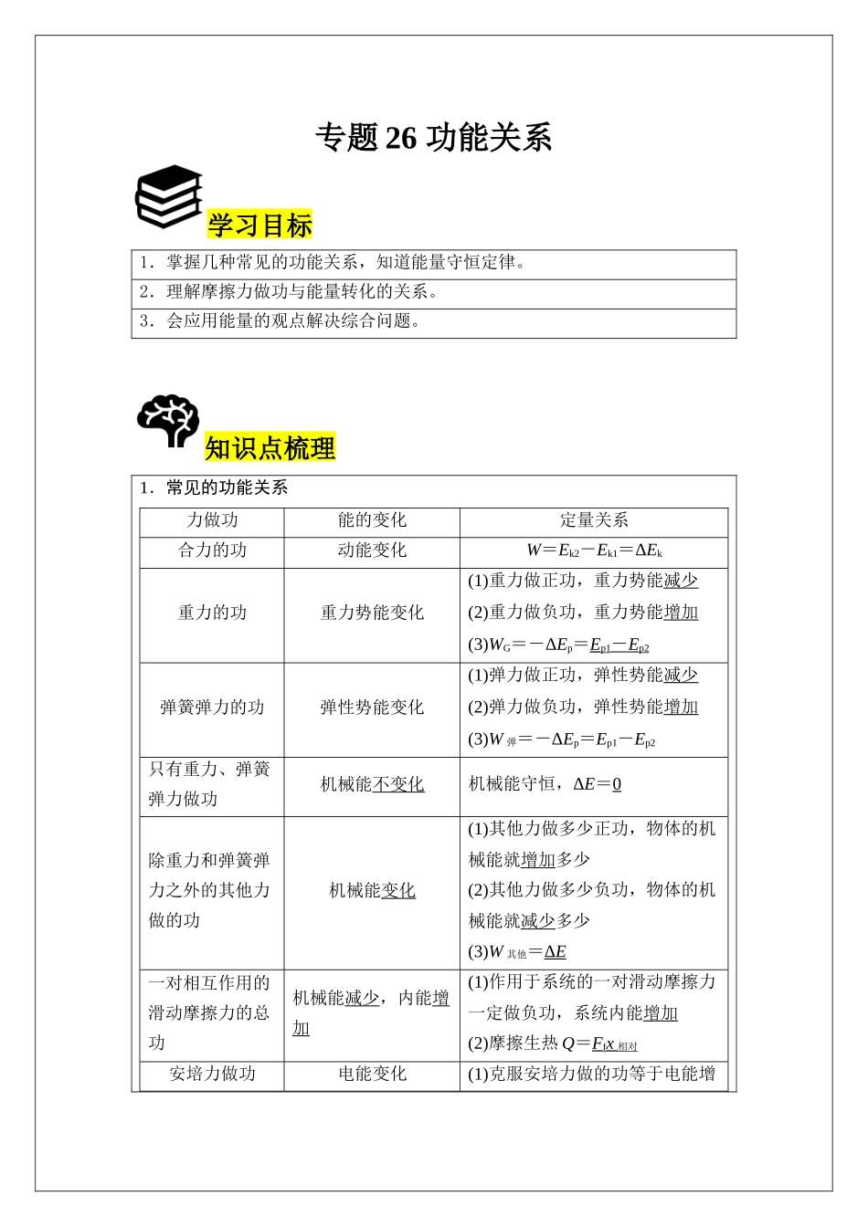 专题26 功能关系 (学生版).docx_第1页