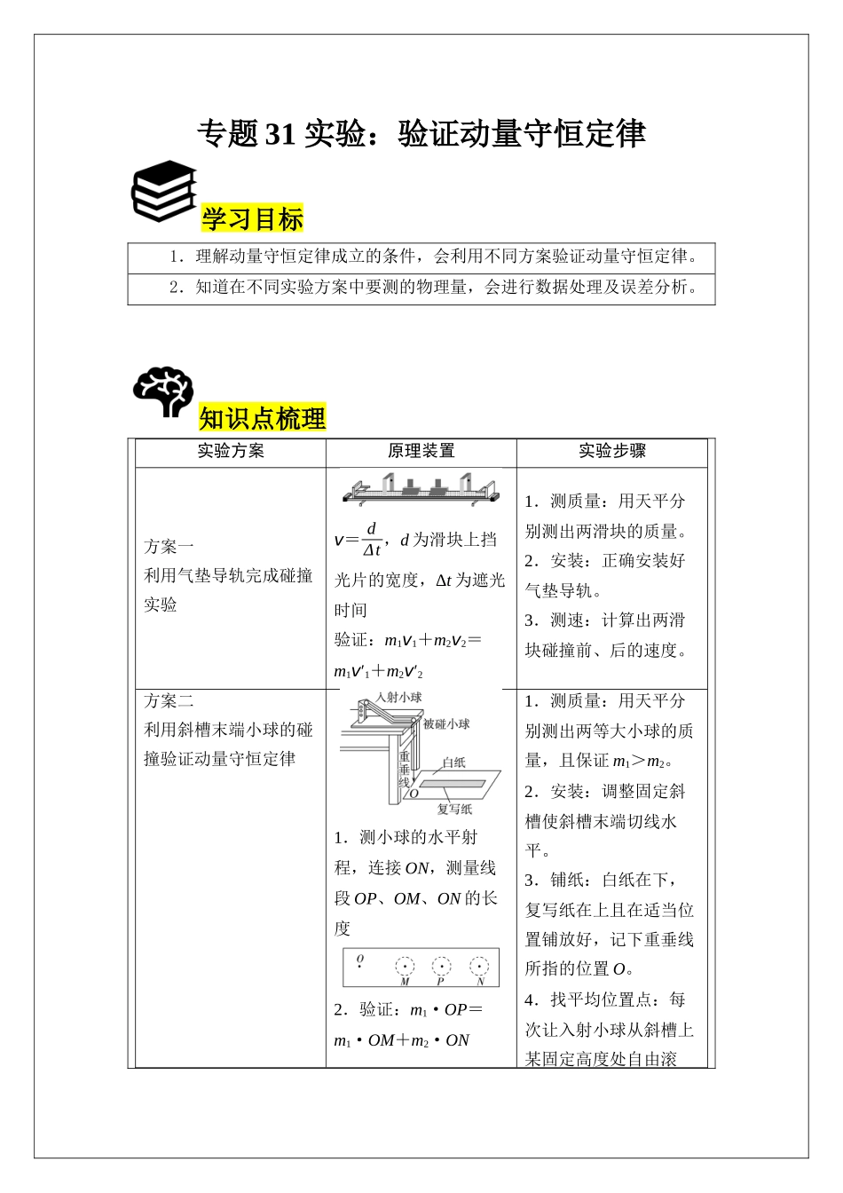 专题31 实验:验证动量守恒定律 (教师版).docx_第1页