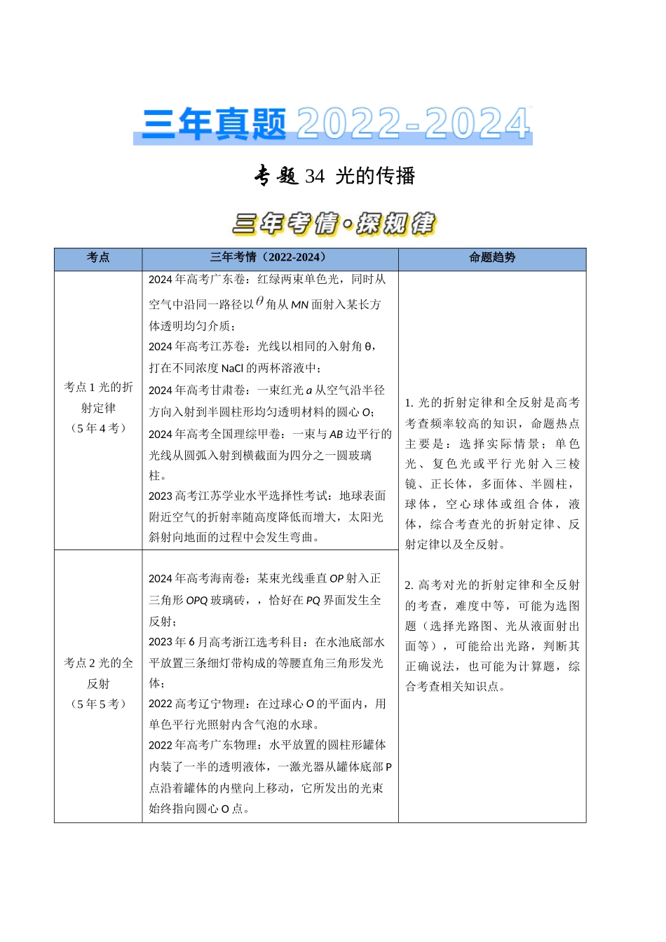 专题34光的传播(全国通用)(解析版).docx_第1页