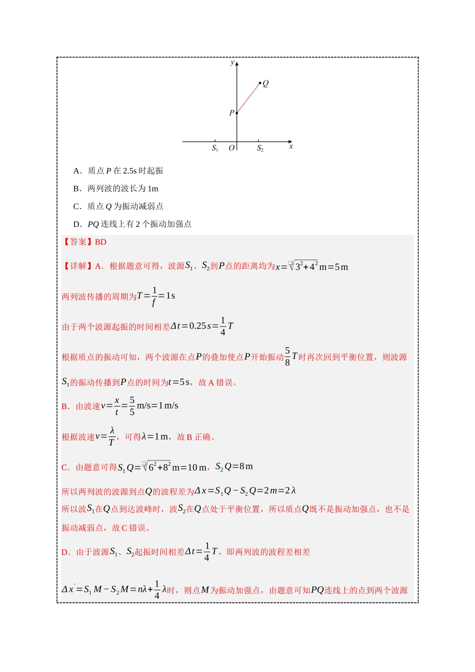 小题精练11 波的振动图像 波动图像 干涉 衍射（教师版）.docx_第3页