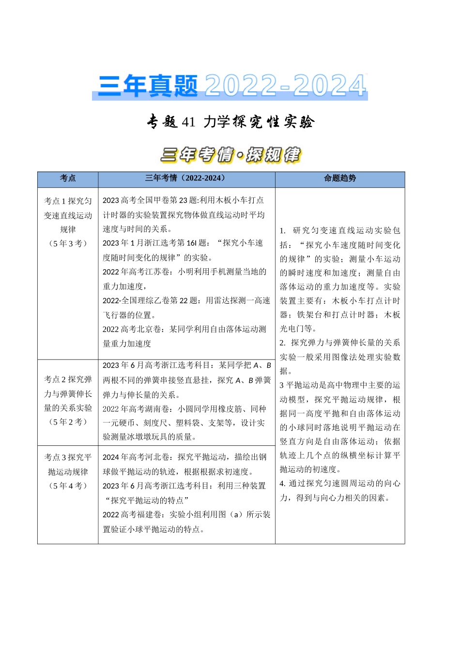 专题41  力学探究性实验（全国通用）（解析版）.docx_第1页