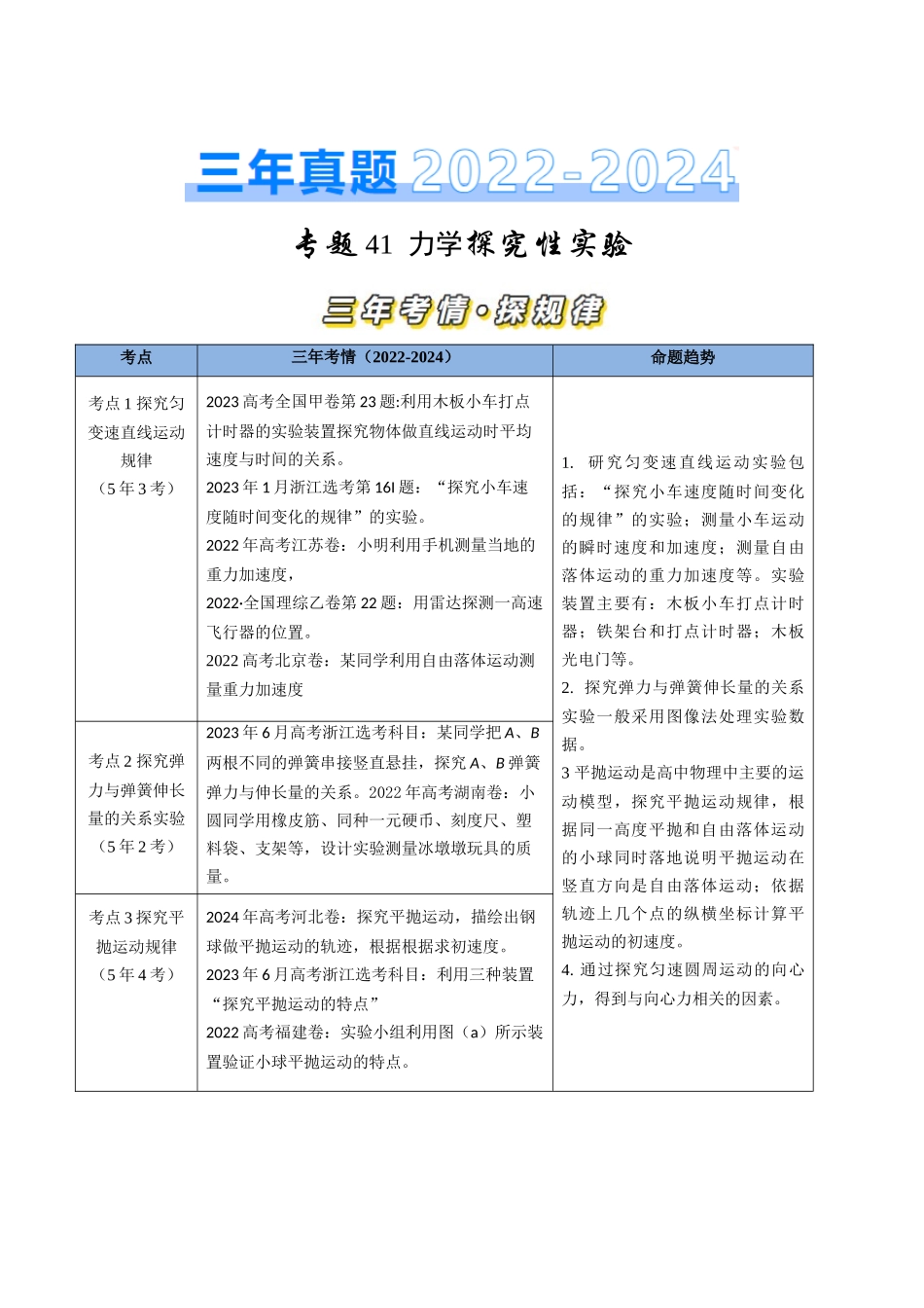 专题41  力学探究性实验（全国通用）（原卷版）.docx_第1页