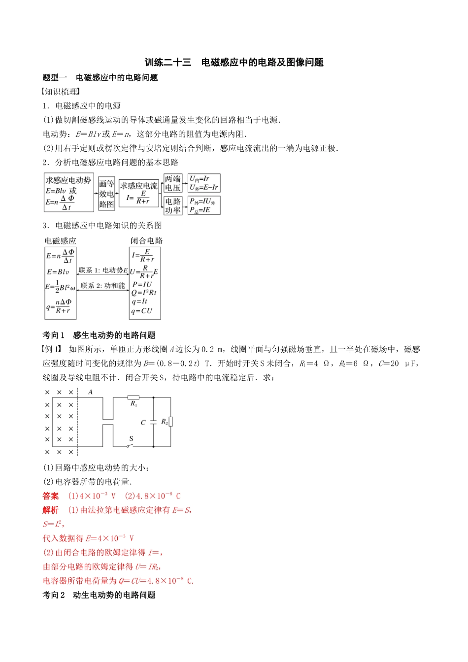训练二十三  电磁感应中的电路及图像问题-备战高考物理一轮复习专题复习与训练(解析版）.docx_第1页