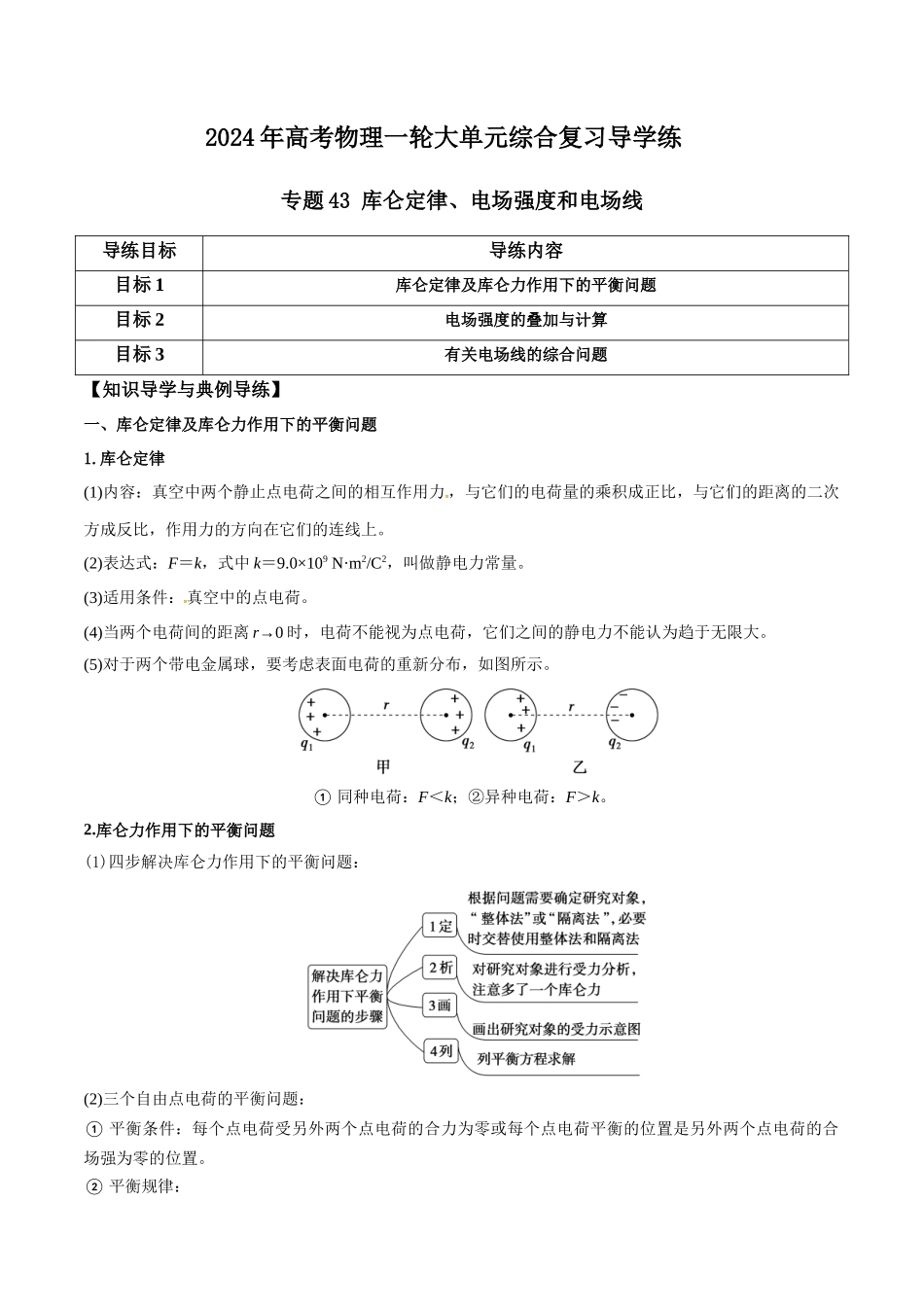专题43 库仑定律、电场强度和电场线（原卷版）.docx_第1页