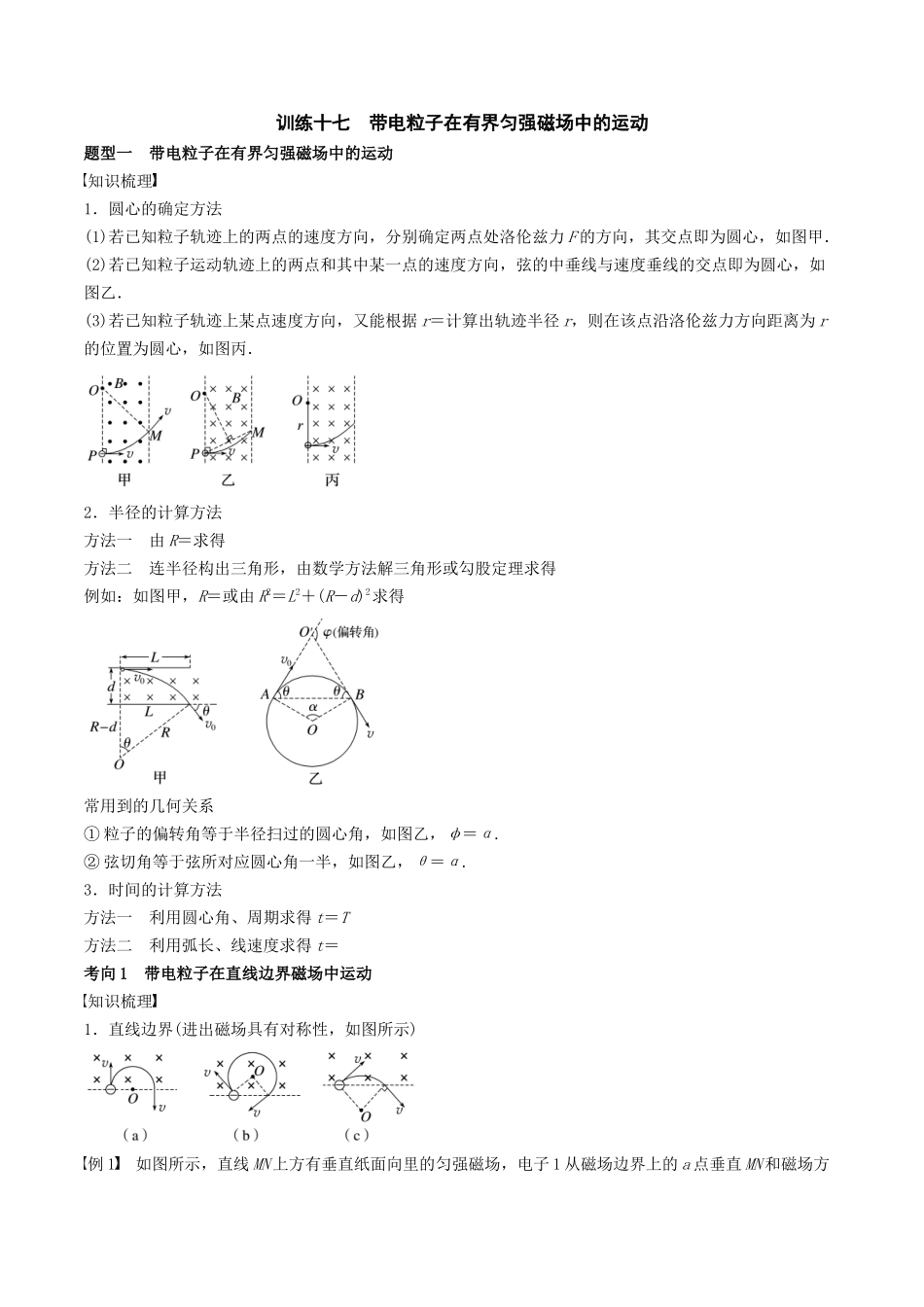 训练十七 带电粒子在有界匀强磁场中的运动-备战高考物理一轮复习专题复习与训练(原卷版).docx_第1页